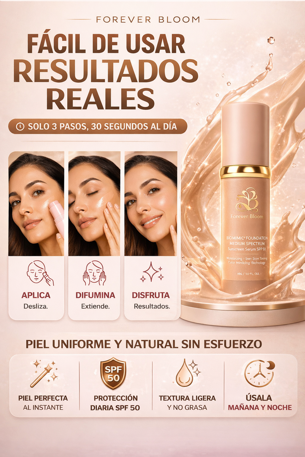 FOREVER BLOOM- PIEL PERFECTA EN 1 PASO SPF 50